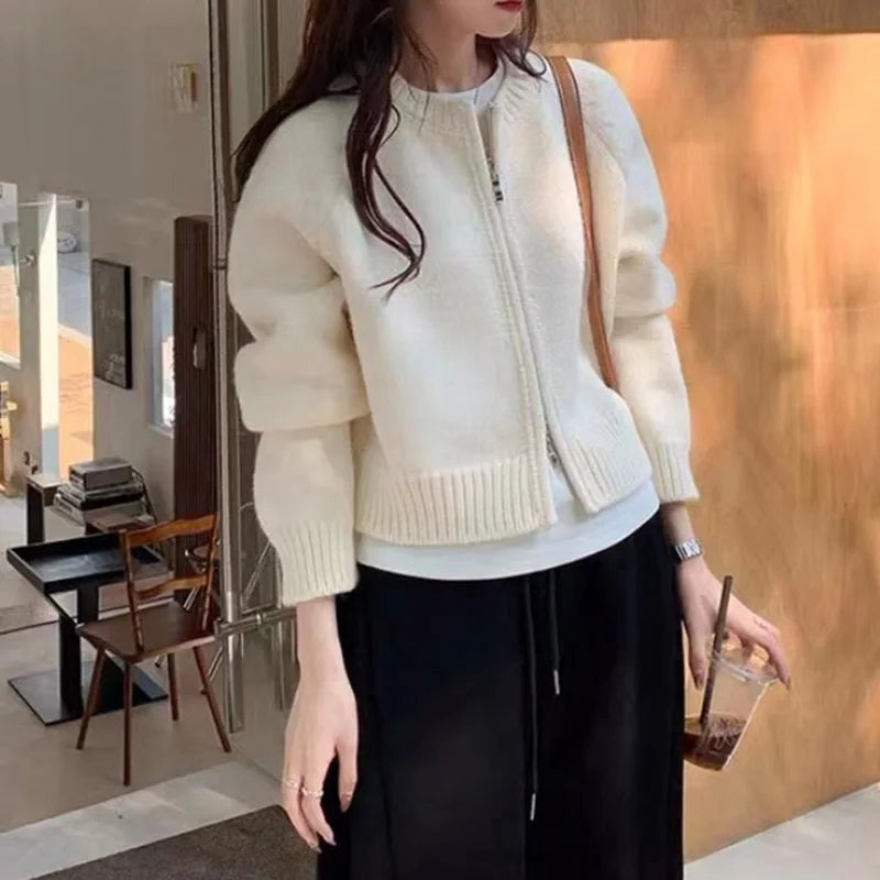 Cropped Zipper Knit Jacket